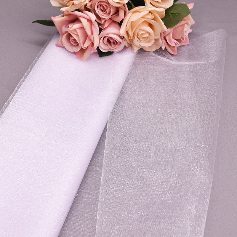 Showlu Store Nation 0 White / 10m X 48cm Elegant Wedding Decoration Crystal Tulle Roll Organza Fabric