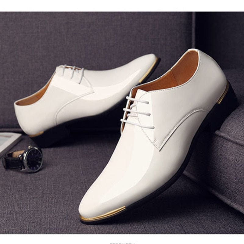 Showlu Store Nation 0 white / 38 Men Premium Patent Leather Shoes White Wedding Shoes Size 38-48 Black Leather Low Top Soft Men Dress Shoes Solid Color