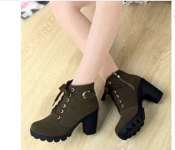 Showlu Store Nation 0 Winter 2022 New High Heeled Women Boots Cross Straps Short Boots Comfortable Waterproof Boots Warm Plus Size 42 Botas Femininas