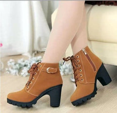 Showlu Store Nation 0 Yellow / 35 Winter 2022 New High Heeled Women Boots Cross Straps Short Boots Comfortable Waterproof Boots Warm Plus Size 42 Botas Femininas