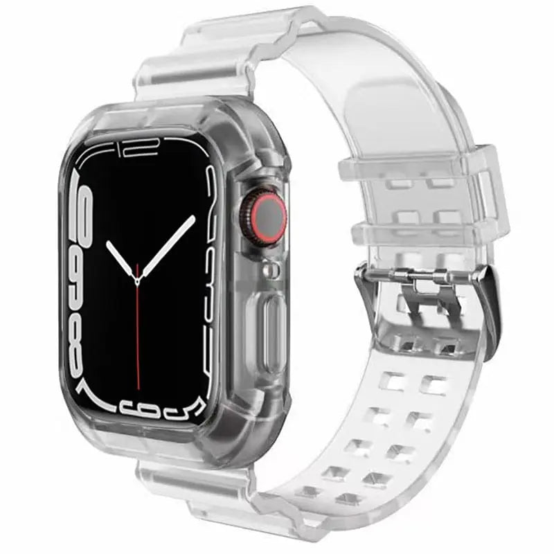 Showlu transparent silicone sport loop band for Apple Watch Series 8-3, 40mm-45mm, flexible and lightweight wrist strap.