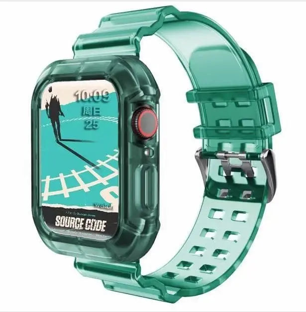 Showlu transparent silicone sport loop band for Apple Watch Series 8-3, 40-45mm, adjustable silicone strap for iWatch.