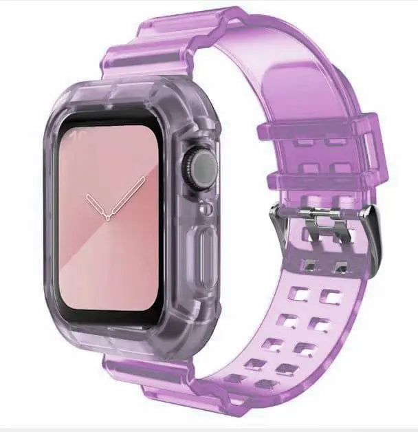 Showlu transparent silicone sport loop band for Apple Watch Series 8-3, 40mm-45mm, flexible and lightweight wrist strap.