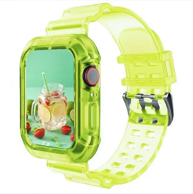 Transparent silicone sport loop band for Apple Watch Series 3-8, 40mm-45mm, with adjustable strap for comfortable fit.