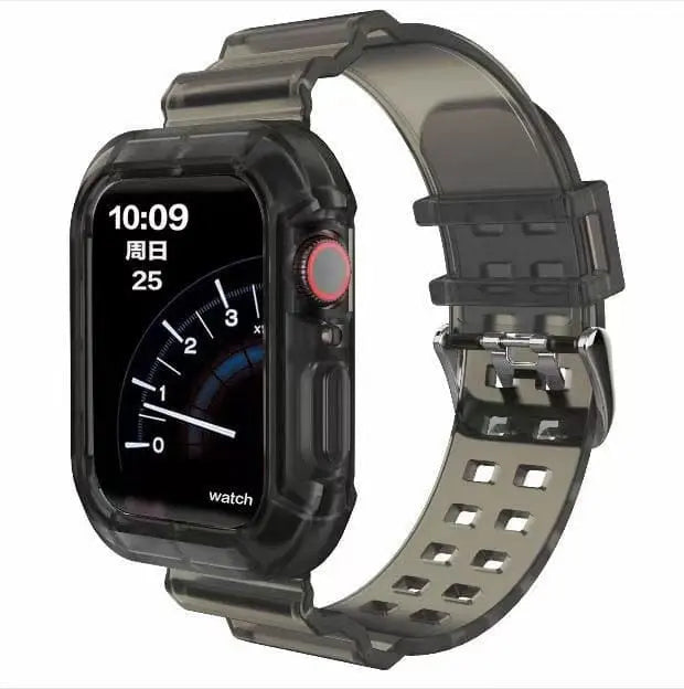 Showlu transparent silicone sport loop band for Apple Watch Series 8-3, 40mm-45mm, flexible and lightweight wrist strap for iwatch.