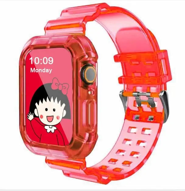 Showlu transparent silicone sport loop band for Apple Watch Series 8-3, adjustable, lightweight, and durable wrist strap.