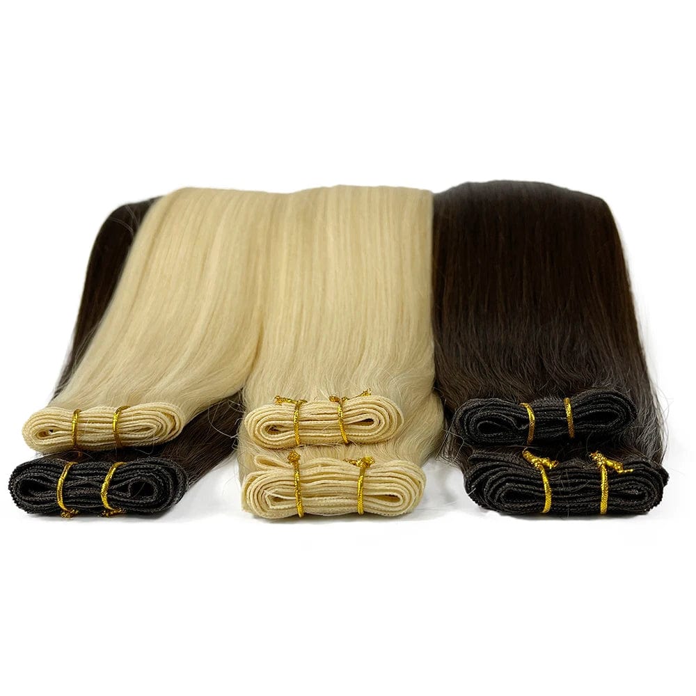 Showlu 613 blonde silk straight wrap ponytail made of 100% Remy human hair with natural blonde color and clip-in extension style.