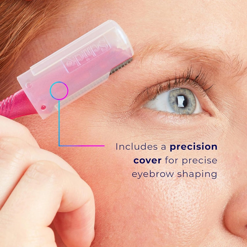 Schick Hydro Silk Touch-Up Dermaplaning Tool 3-pack for face and eyebrows, with precision covers for smooth skin and hair removal.