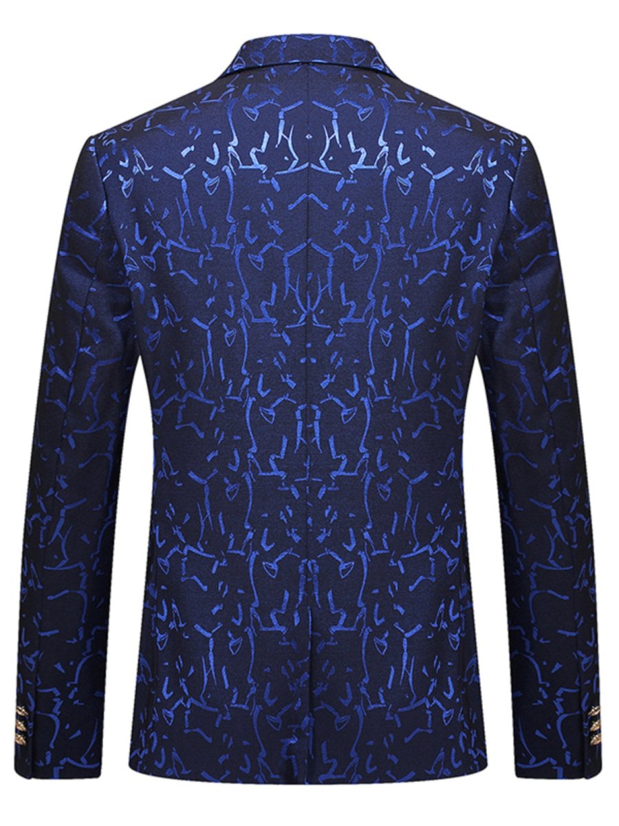 Slim fit floral leisure suit blazer for men, worn by a stylish young man with hair styled, suitable for casual or nightclub wear
