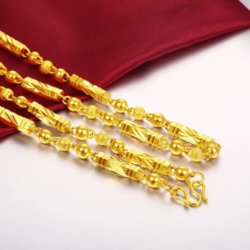 18K gold hexagonal Buddha bamboo chain necklace for men, showcasing fine jewelry style and intricate design.
