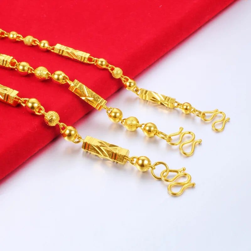 18K gold hexagonal Buddha bamboo chain necklace for men, showcasing fine jewelry with a modern, stylish design.