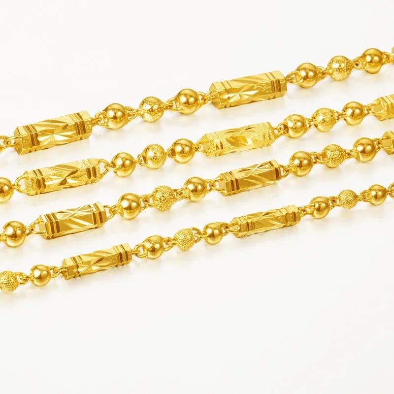 18K gold hexagonal Buddha bamboo chain necklace for men, fine jewelry with a modern, elegant design for stylish men.