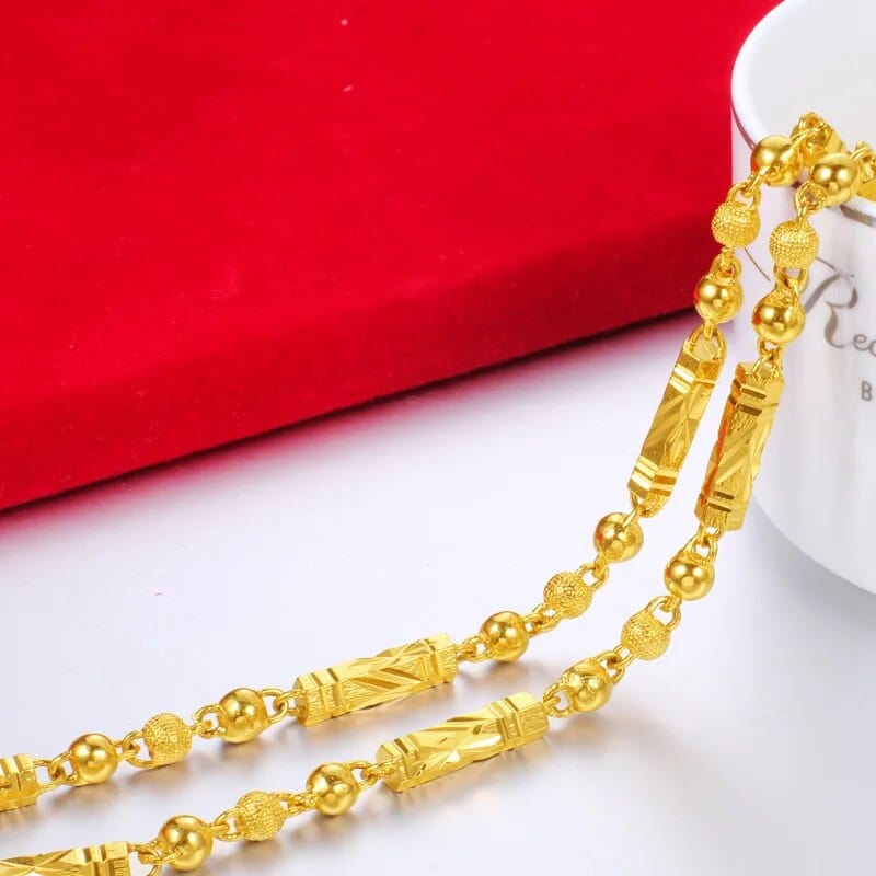 18K gold hexagonal Buddha bamboo chain necklace for men, showcasing fine jewelry style and intricate design.