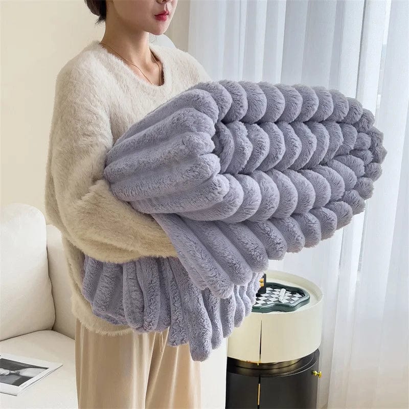 Simplicity Solid Color Thick Wide Strip Multifunctional Blanket Autumn Winter Flannel Bedroom Warm blanket Leisure Time Blanket - SHOWLU FASHION STORE