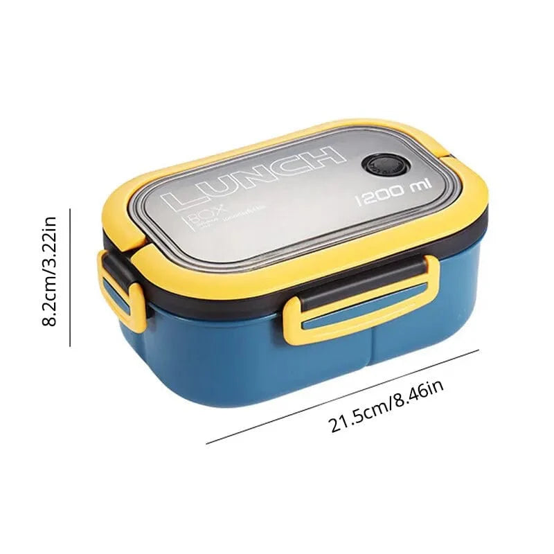 Showlu Double-Layer 1200ml Lunch Box with utensils, microwave-safe bento box for fruit, food, and snacks, portable and convenient.
