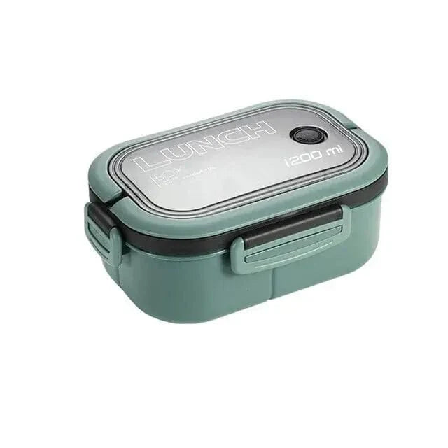 Showlu Double-Layer 1200ml lunch box with compartments, microwave-safe, includes utensils, ideal for portable meal storage