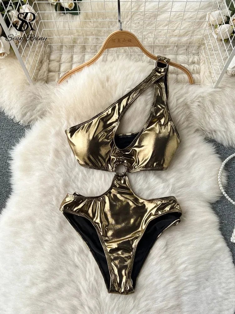 Women's hollow-out halter bodysuit and sheath skirt set by Showlu Fashion, featuring stylish cutouts and fitted design.