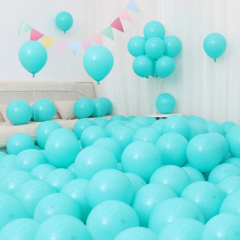 Six blue and white macaron-shaped balloons in a birthday and graduation decoration set by Showlu Fashion Store.