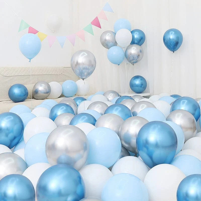 Showlu Macaron Blue Balloon Set with dark and light blue balloons for birthday or graduation decorations