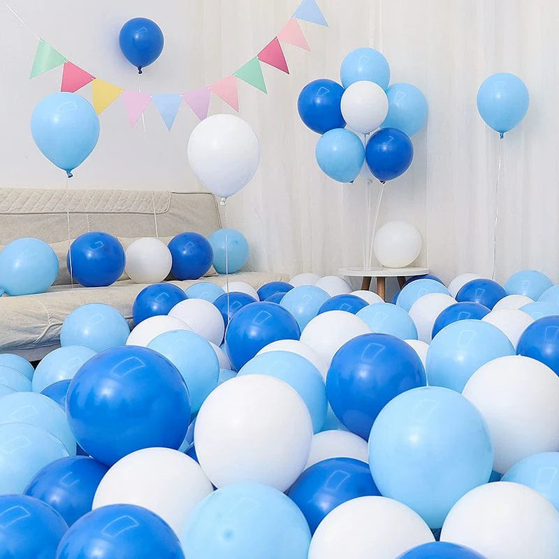 Six blue and white macaron-shaped balloons in a birthday and graduation decoration set by Showlu Fashion Store