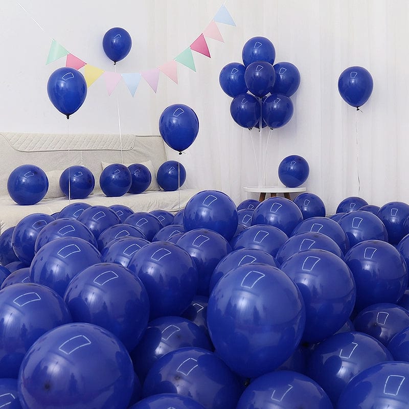 Showlu Macaron Blue Balloon Set with dark and light blue and white balloons for birthday or graduation decorations.