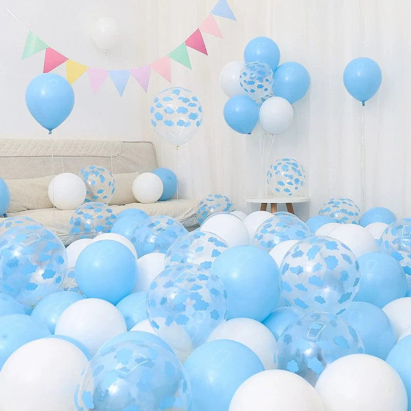 Six blue and white macaron-shaped balloons in a birthday and graduation decoration set by Showlu Fashion Store
