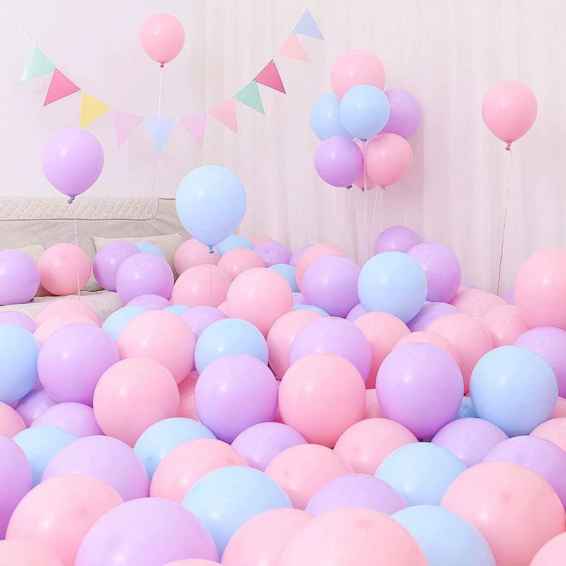 Six blue and white macaron-shaped balloons from Showlu Fashion Store, perfect for birthday or graduation decorations.