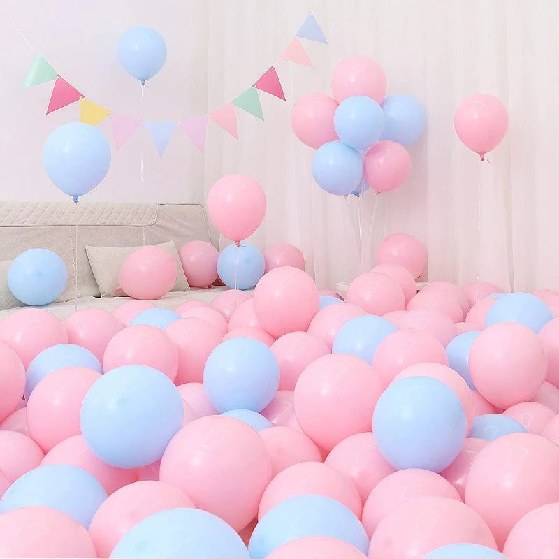 Six blue and white macaron-shaped balloons in a birthday and graduation decoration setup by Showlu Fashion Store