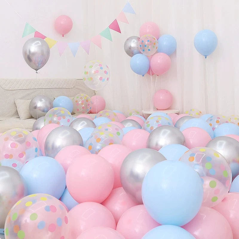 Showlu Macaron Blue Balloon Set with dark and light blue balloons for birthday or graduation decorations