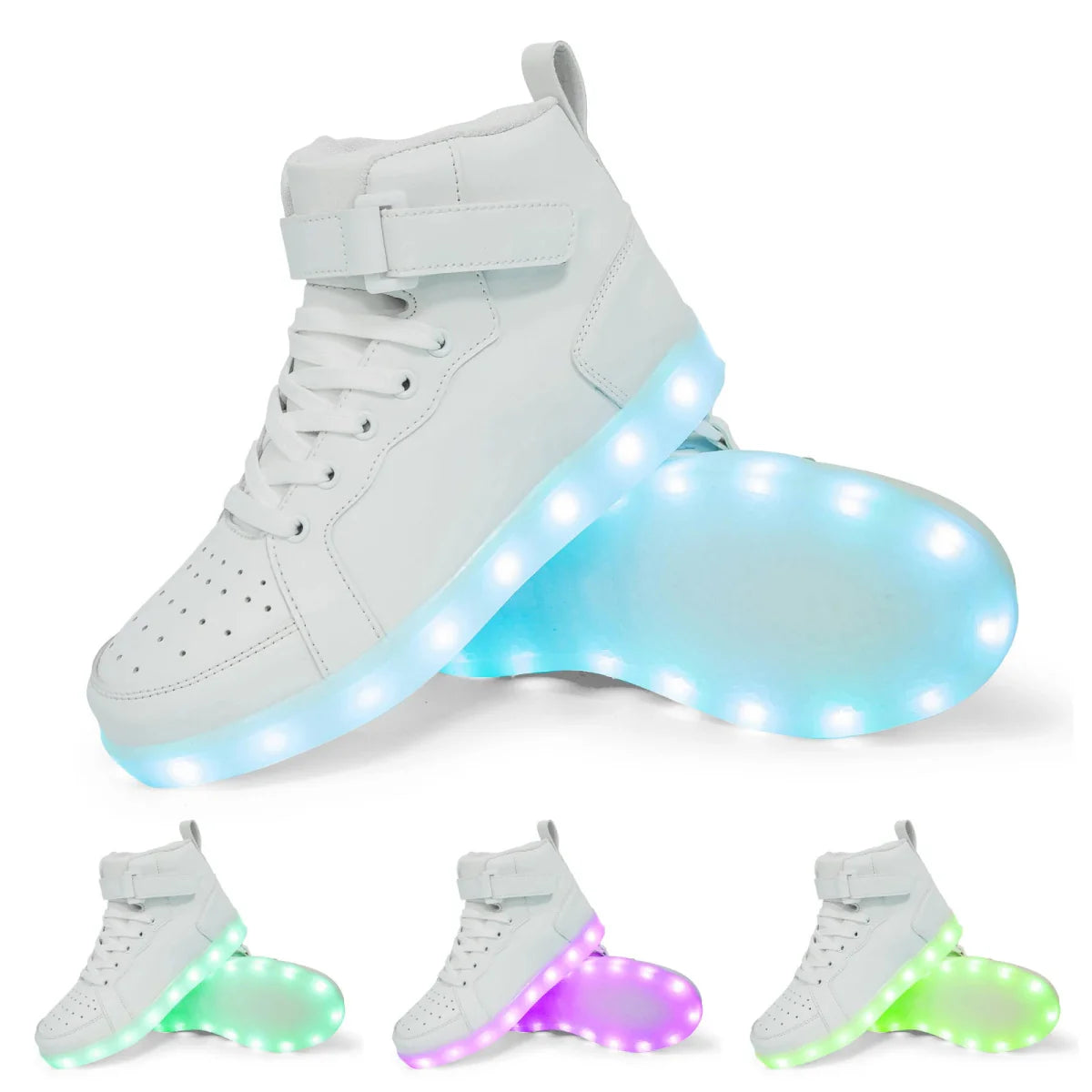 Children's LED glowing sneakers by SHOWLU FASHION STORE, unisex leather light-up shoes with luminous soles for boys and girls.