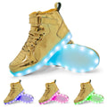 Kids LED glowing sneakers in unisex leather design with luminous soles, suitable for boys and girls, size 25-40.