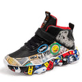 Showlu Kids Cartoon Graffiti Sports Sneakers for boys and girls, size 26-36, featuring colorful cartoon graffiti pattern casual shoes