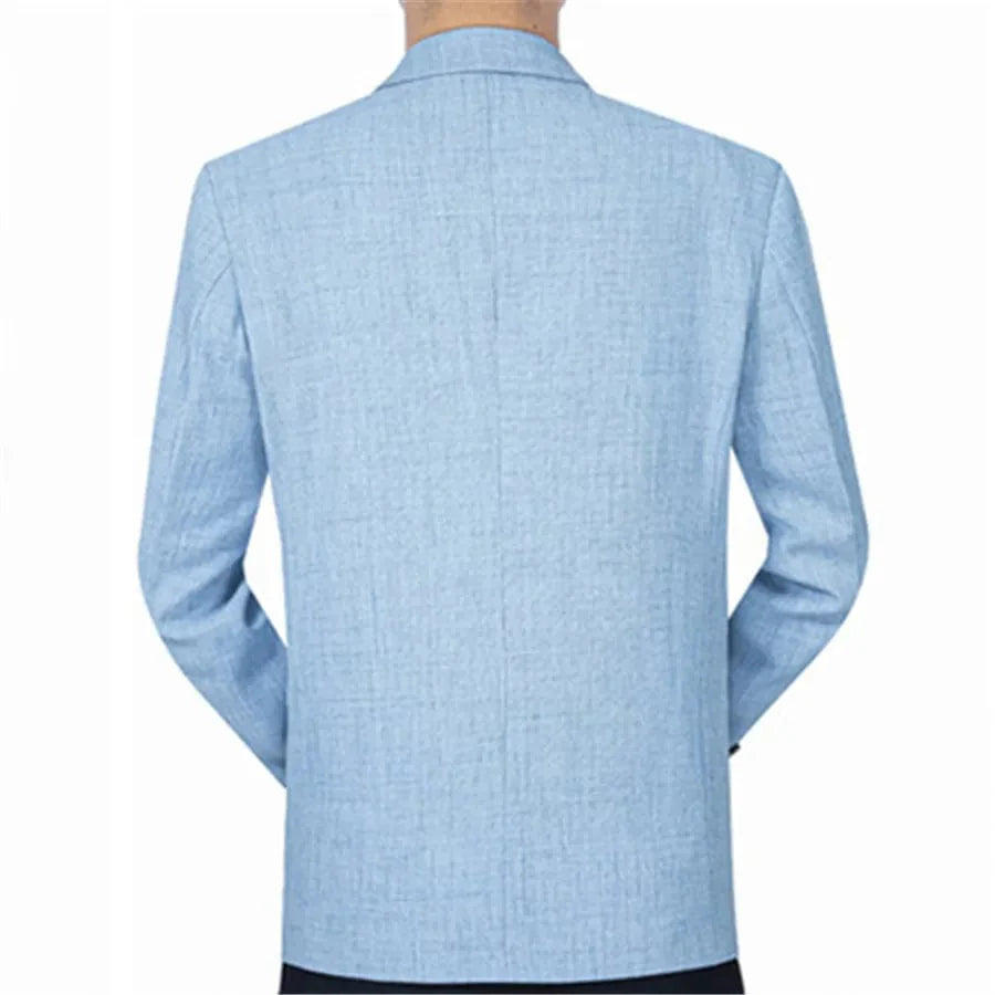 Men's sky blue slim fit blazer by SHOWLU FASHION, casual business suit jacket with a modern style, suitable for formal or wedding wear.