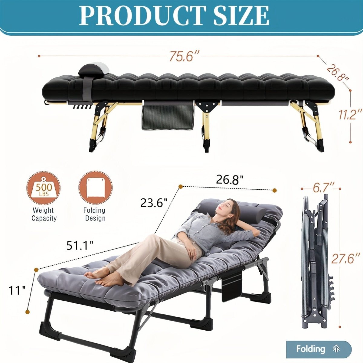 SHOWLU FASHION 5-position folding camping cot and outdoor lounge chair, portable bed for beach, lawn, camping, and sun tanning.
