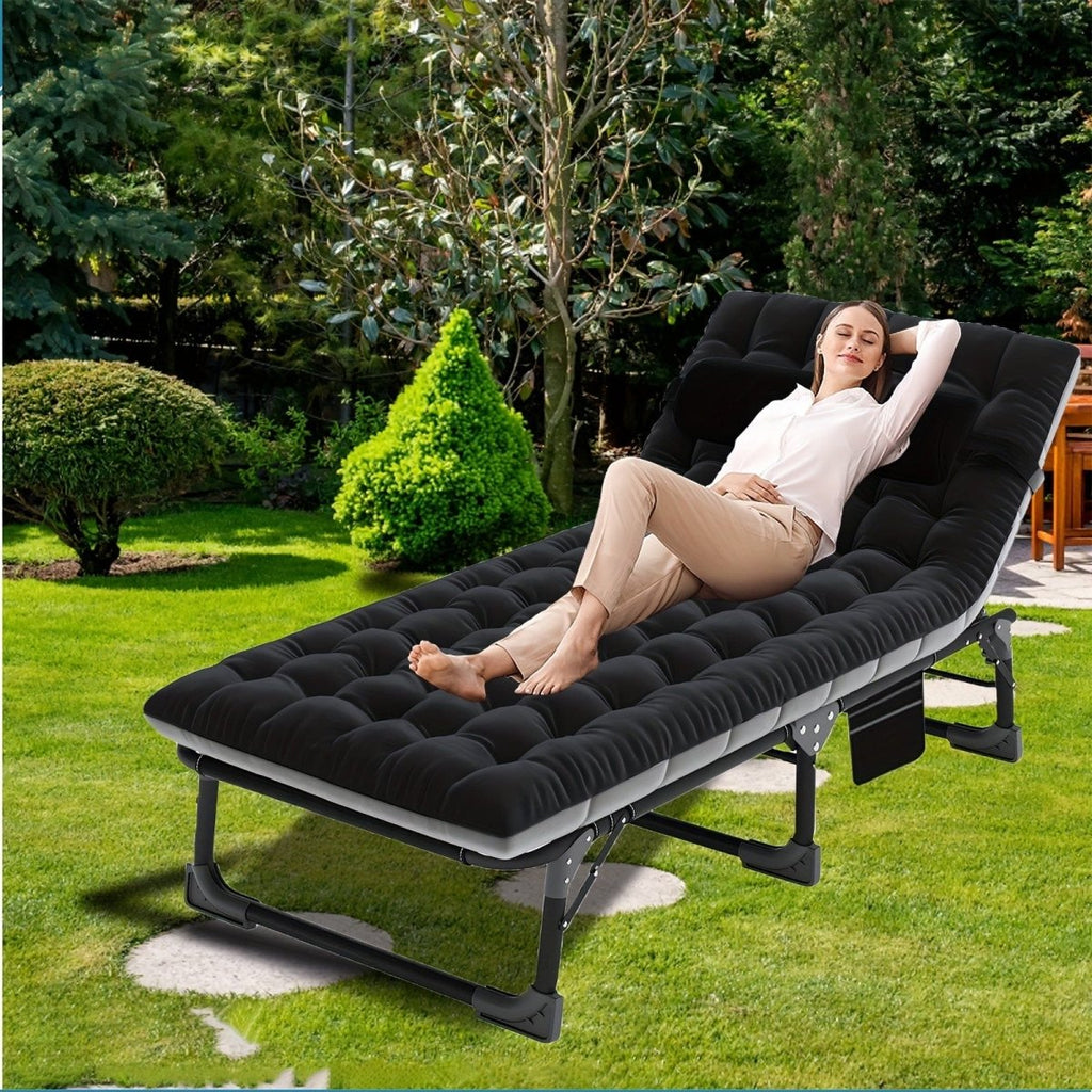 SHOWLU FASHION 5-position folding camping cot and outdoor lounge chair, portable bed for beach, lawn, camping, or sun tanning.