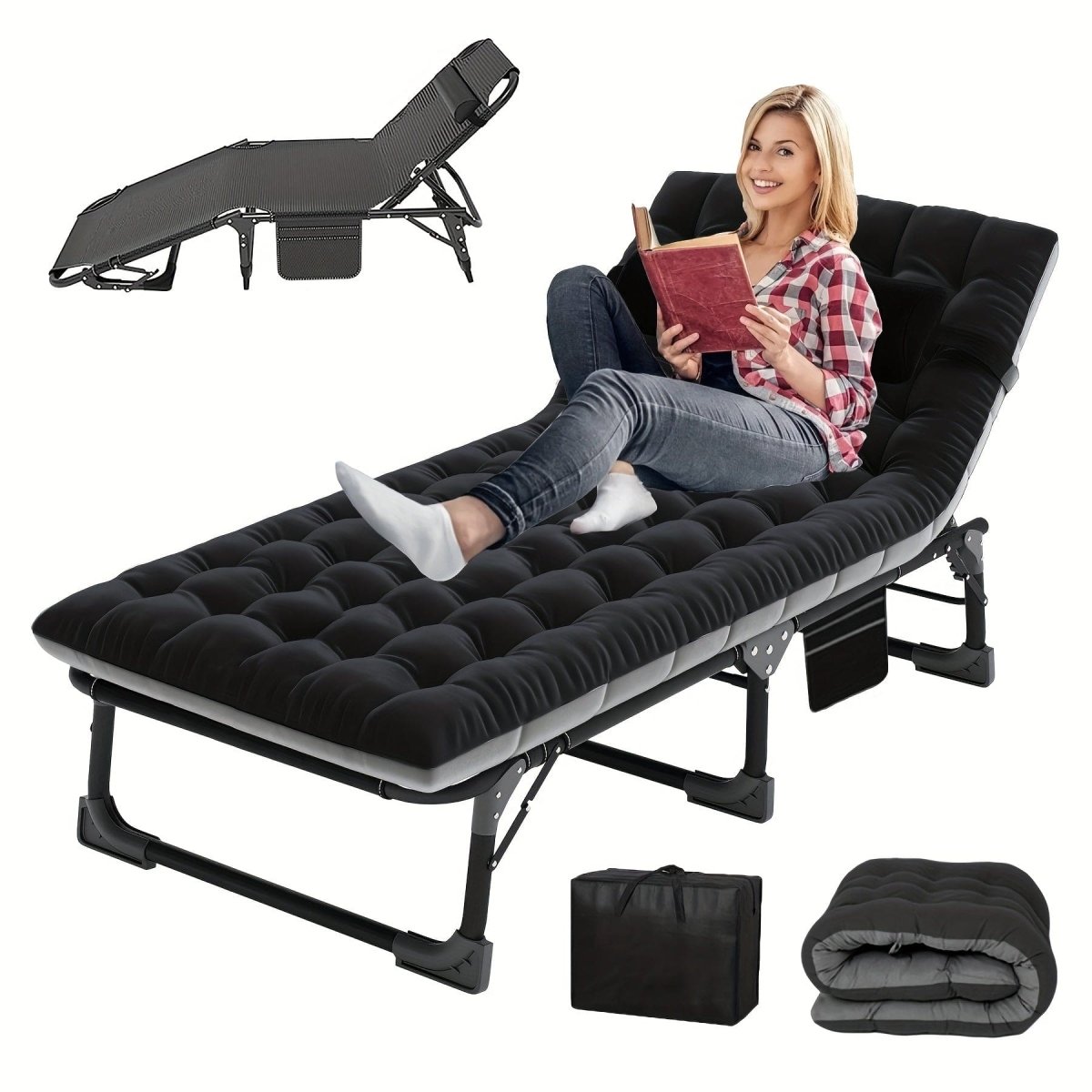 SHOWLU FASHION 5-position folding camping cot and outdoor lounge chair, portable bed for beach, lawn, camping, and sun tanning.