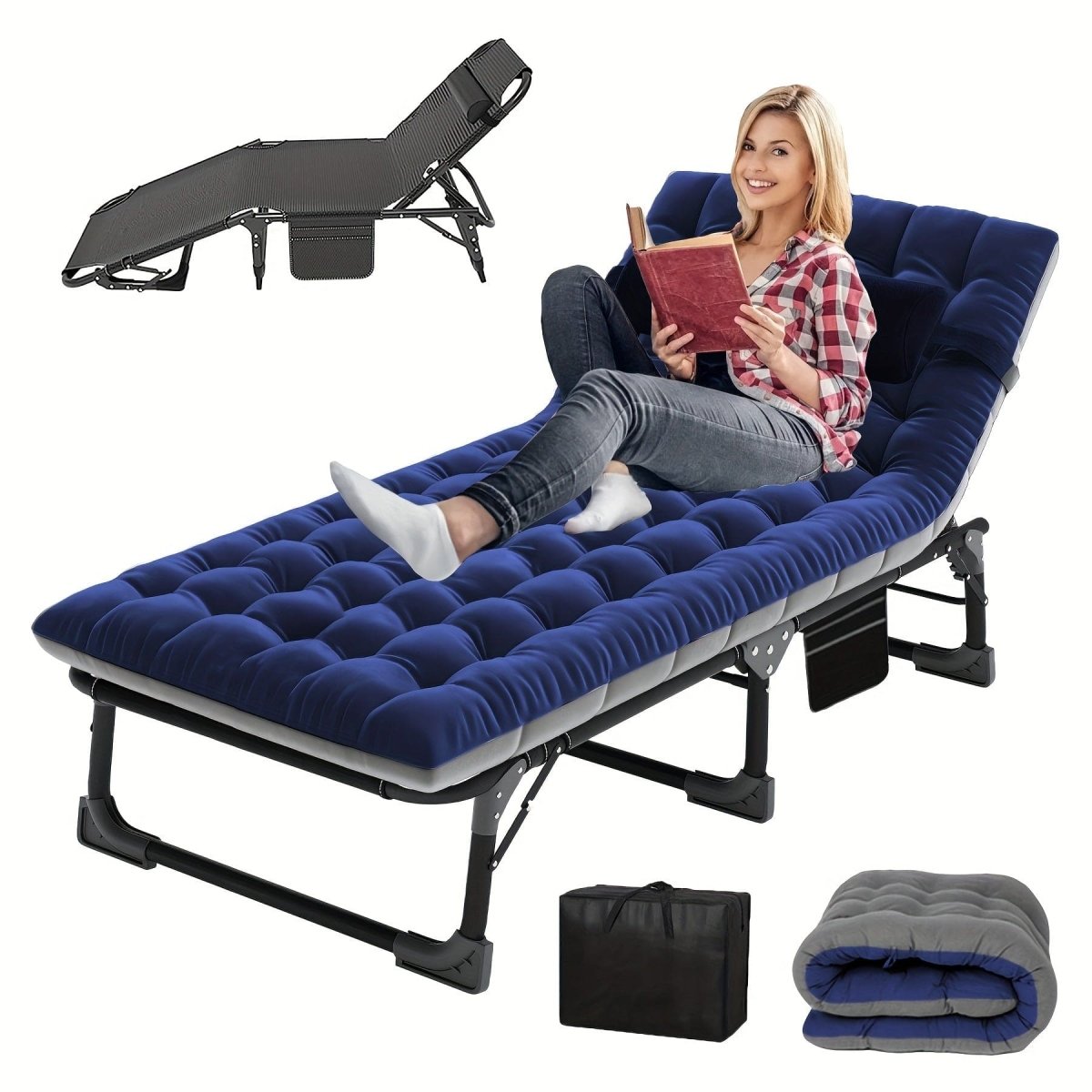 SHOWLU FASHION 5-position folding camping cot and outdoor lounge chair, portable bed for beach, lawn, camping, and sun tanning.
