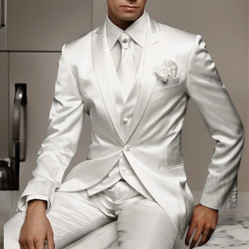 Slim Fit Men Suit for Wedding Groom Tuxedos 3 Piece Custom Satin Male Fashion Set Jacket with Pants Vest Latest Style 2024 - SHOWLU FASHION STORE