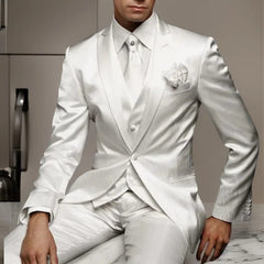 Slim Fit Men Suit for Wedding Groom Tuxedos 3 Piece Custom Satin Male Fashion Set Jacket with Pants Vest Latest Style 2024 - SHOWLU FASHION STORE