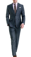 Kromoc men's slim fit 2-piece wool blend tuxedo suit with notch lapel, jacket, and trousers, suitable for wedding or formal events.