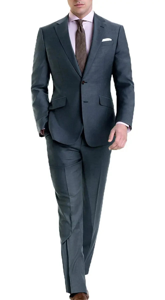 Kromoc men's slim fit 2-piece wool blend tuxedo suit with notch lapel, jacket, and trousers, suitable for wedding or formal events.