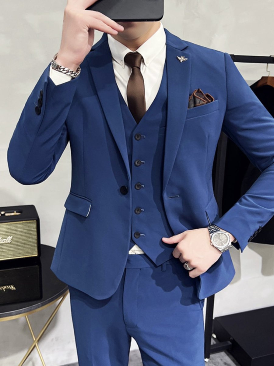 Showlu Fashion men's slim-fit stage blazer, single-breasted solid color suit for performances and formal events.