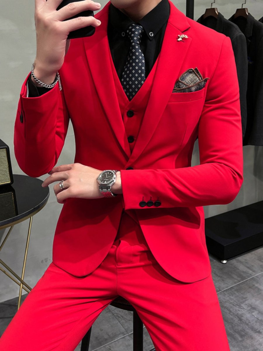 Men's slim-fit stage blazer by Showlu Fashion Store, single-breasted solid blazer for performances and formal events.
