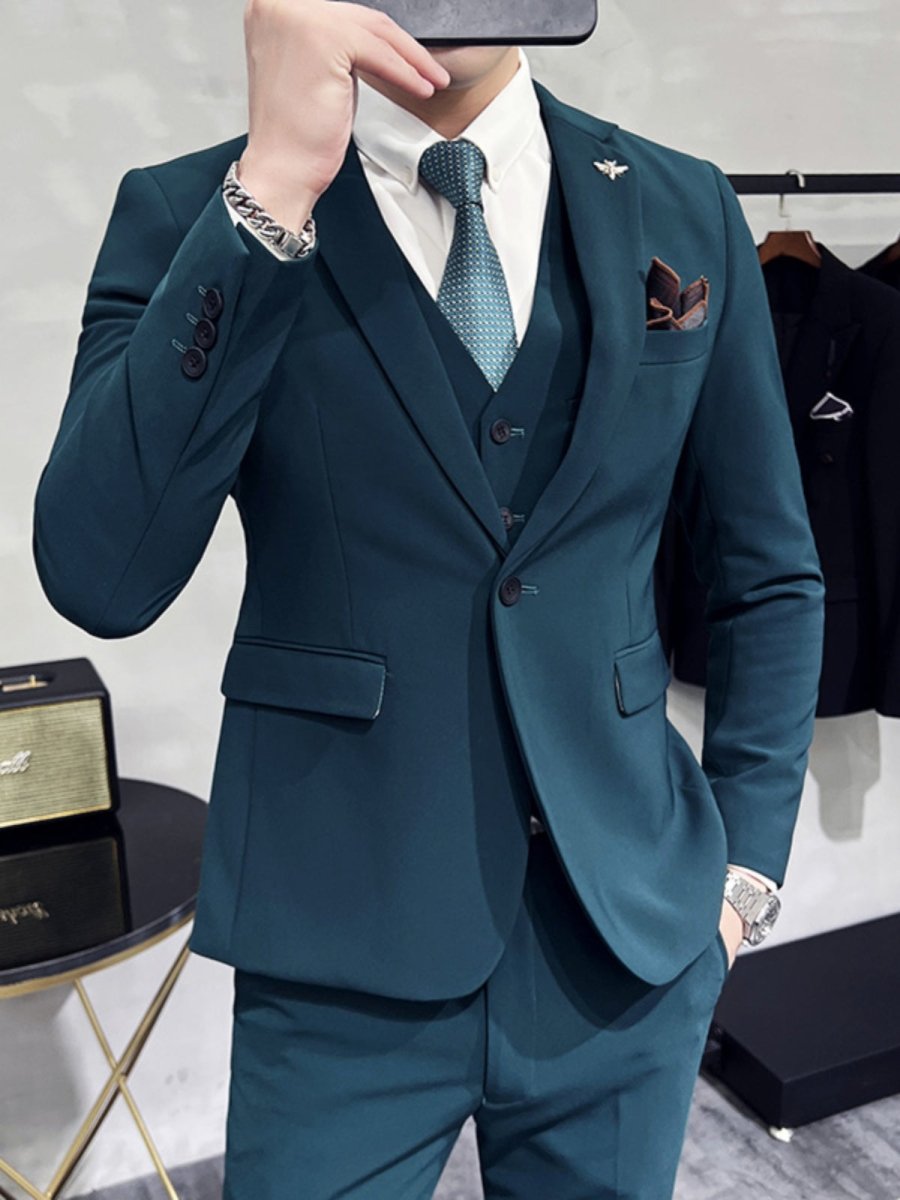 Showlu Fashion men's slim-fit stage suit blazer in bright solid color, single-breasted design, perfect for performances and formal events.