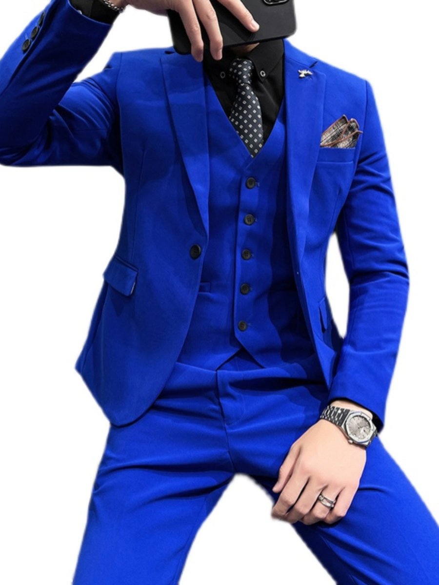 Showlu Fashion men's slim-fit stage suit with a single-breasted solid blazer, suitable for performances or formal events.