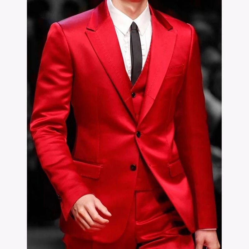 Slim Fit royal blue Men Suits for Prom Singer Stage 3 Piece Satin Wedding Groom Tuxedo Male Fashion Jacket Waistcoat with Pants - SHOWLU FASHION STORE