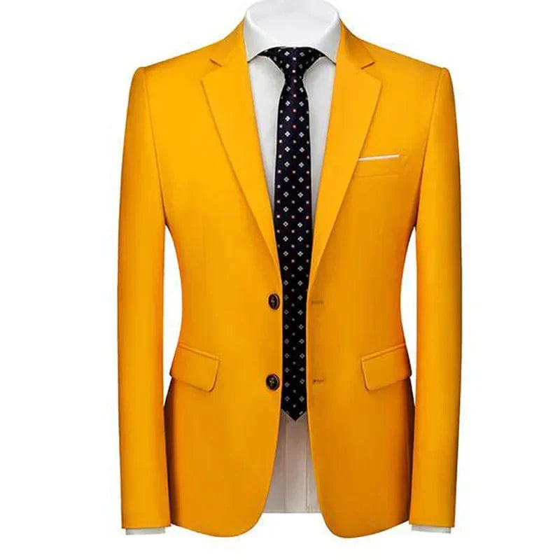 SHOWLU FASHION men's slim fit yellow cotton blazer, single-breasted suit with notch lapel, stylish formal men's clothing