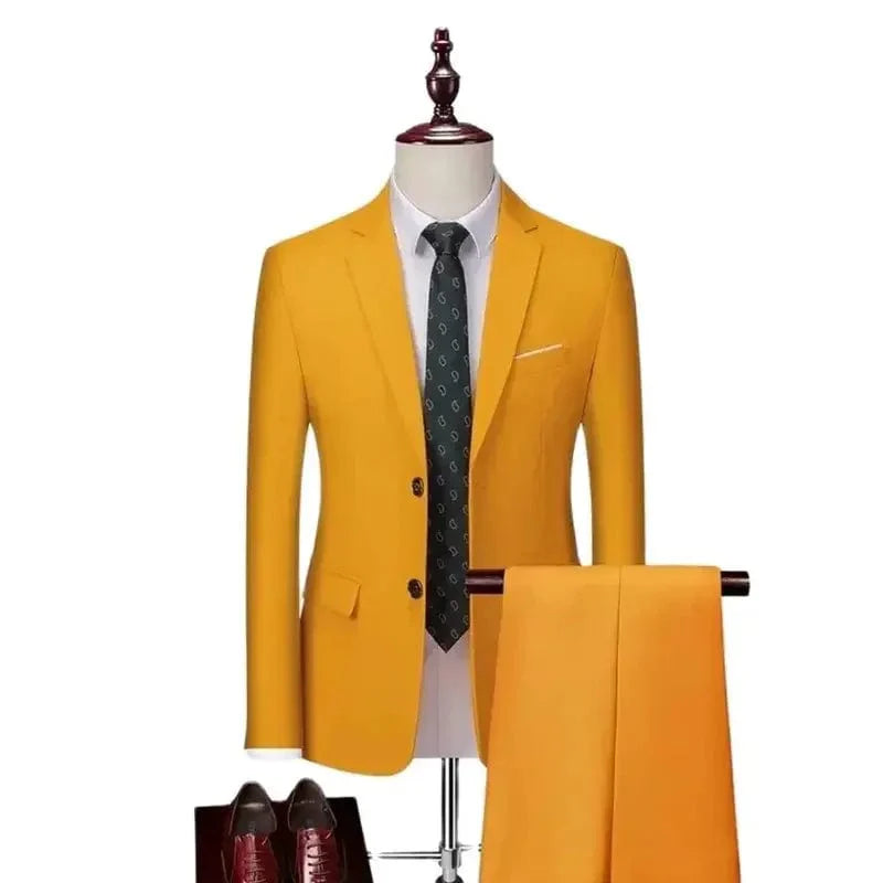 SHOWLU FASHION Men's slim fit yellow cotton suit blazer with single breasted notch lapel, perfect for formal occasions.