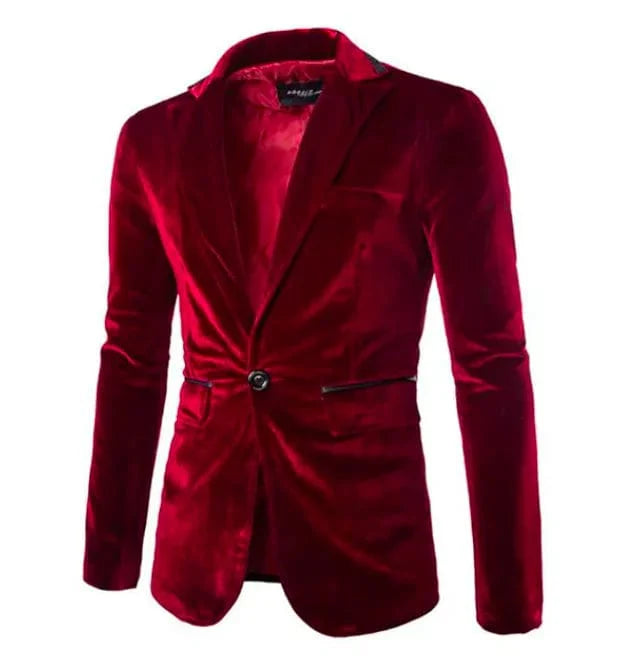 Cute unicorn men's slim corduroy blazer, medieval cosplay party jacket in solid color, perfect for stage or nightclub events.