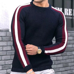 Slim Men's Waffle Long - Sleeve Crew Neck Sweater - SHOWLU FASHION STORE